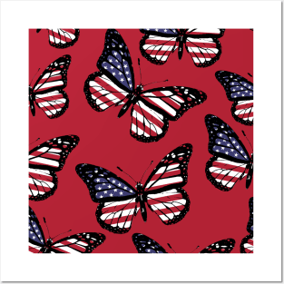 United States Flag Butterfly Seamless Pattern Posters and Art